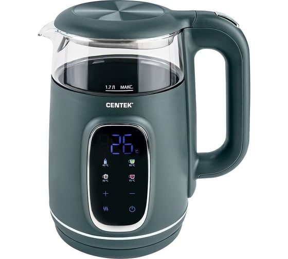 Изображение товара Чайник Centek 1.7л, 2200Вт, 2стенки, Стекло LED-дисплей, t:40/80/90/100С, сенсорный подогрев CT-0052 Green