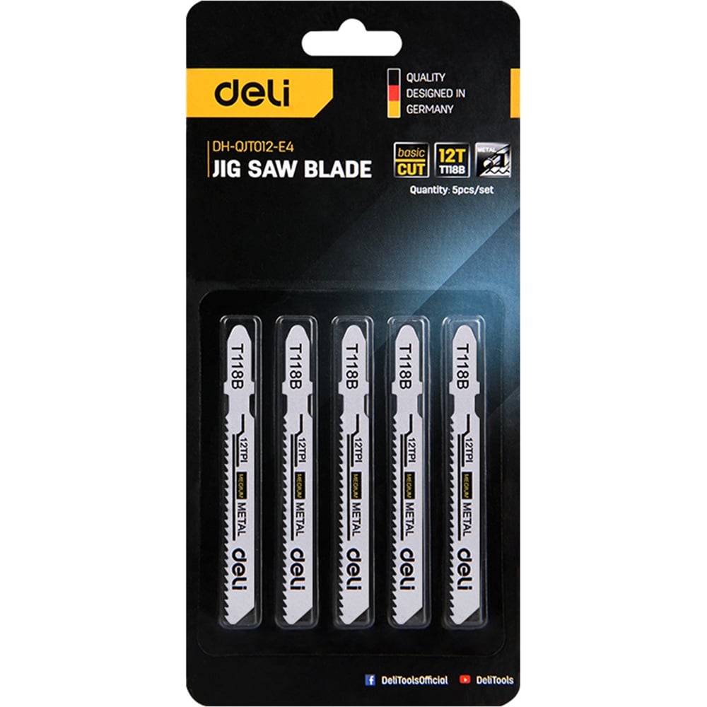 Изображение товара Пилки для электролобзика по металлу DELI T118B (5шт) DH-QJT012-E4 (12TPI, 50мм) 177360