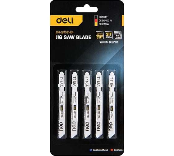 Изображение товара Пилки для электролобзика по металлу DELI T118A (5шт) DH-QJT021-E4 (21TPI, 50мм) 177359