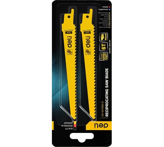 Изображение товара Полотна по дереву DELI для сабельной пилы 150мм (2шт) DH-WJT006-E1 (HCS, 6TPI) 183859