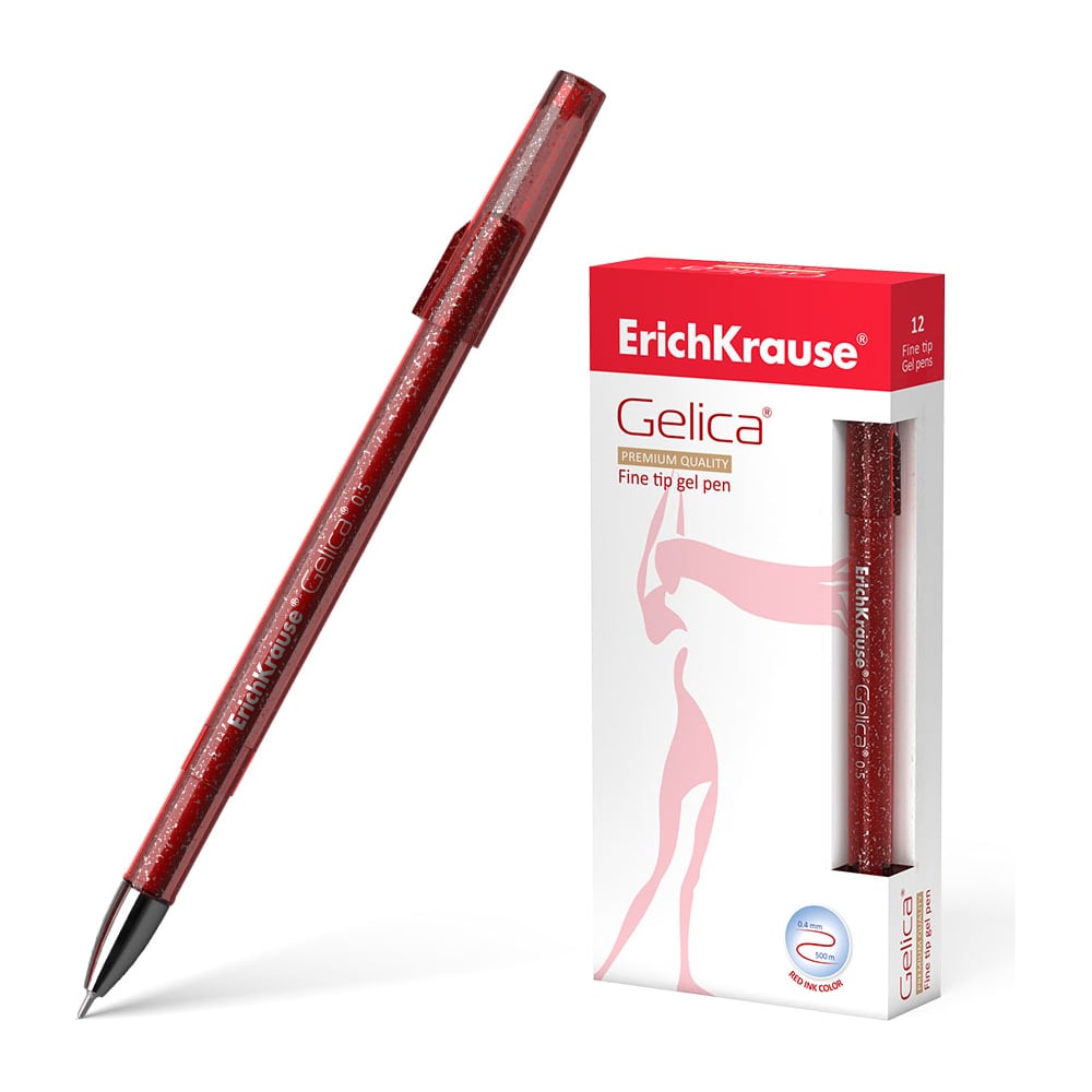 Изображение товара Гелевая ручка ErichKrause Gelica красного цвета, 12 штук
