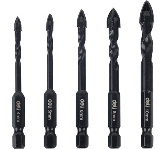 Изображение товара Набор сверл по стеклу, керамике, кафелю Deli 5шт DH-CZZ005-ED2 (4,5,6,8,10 мм), YG6X, шестигранный хвостовик 1/4HEX, кейс 177301