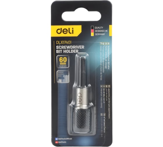 Изображение товара Держатель для бит Deli 1/4 быстросъемный магнитный с фиксатором 60мм DL107401 196838