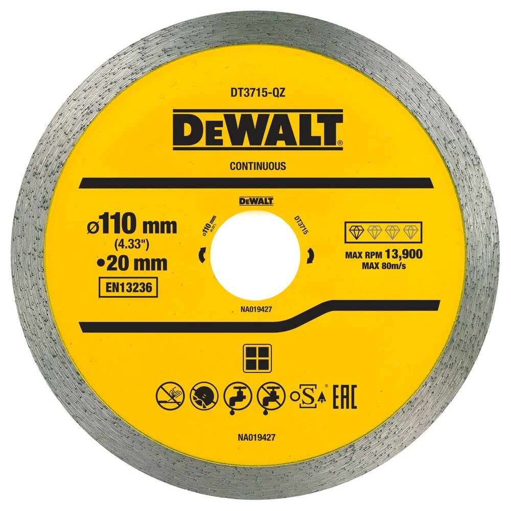 Изображение товара Алмазный круг сплошной по керамике DEWALT EXTREME DT3715, для плиткореза DWC410, 110x20, h=8 DT3715-QZ