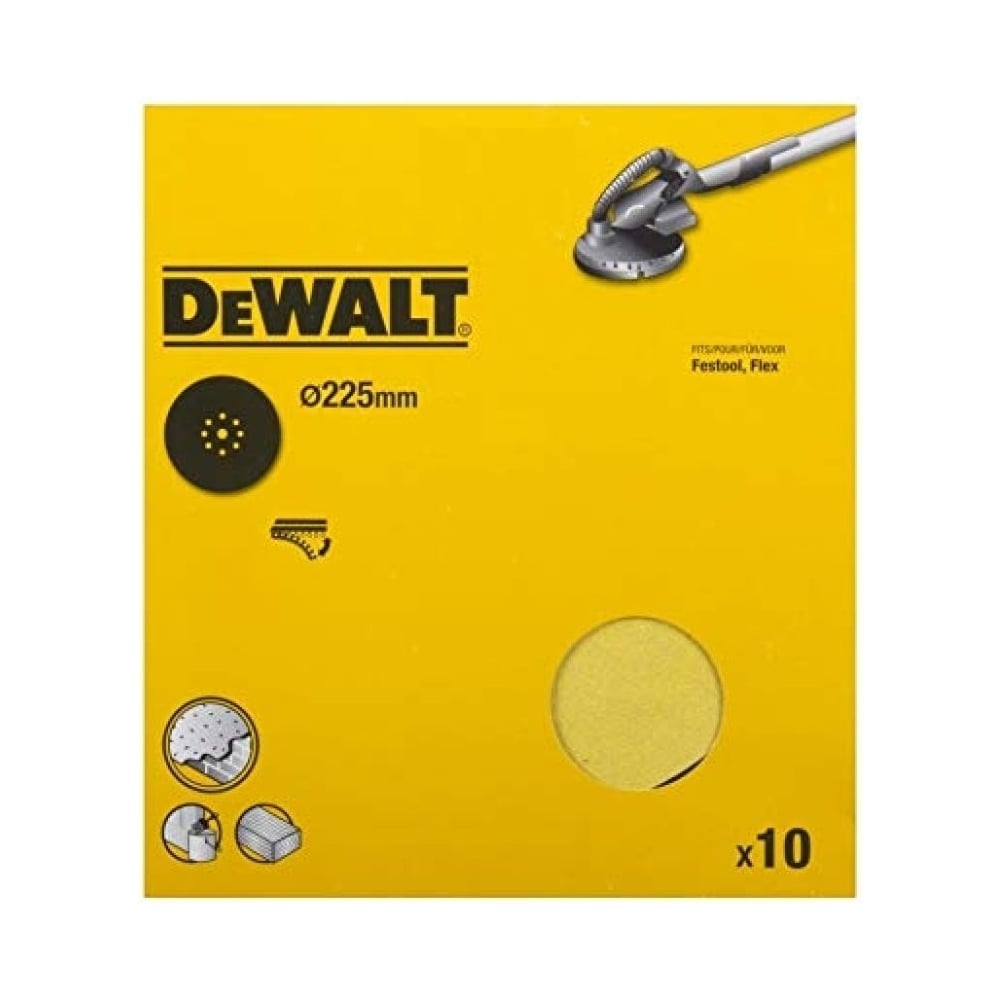 Изображение товара Шлифлисты DEWALT DT3170 225 мм 120 зернистость 10 шт с 9 отверстиями