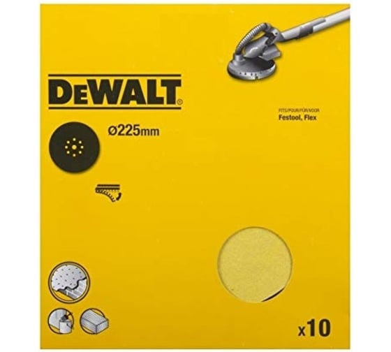 Изображение товара Шлифлисты DEWALT DT3170, 9 отверстий, 225 мм, 120G, 10 шт DT3170-QZ