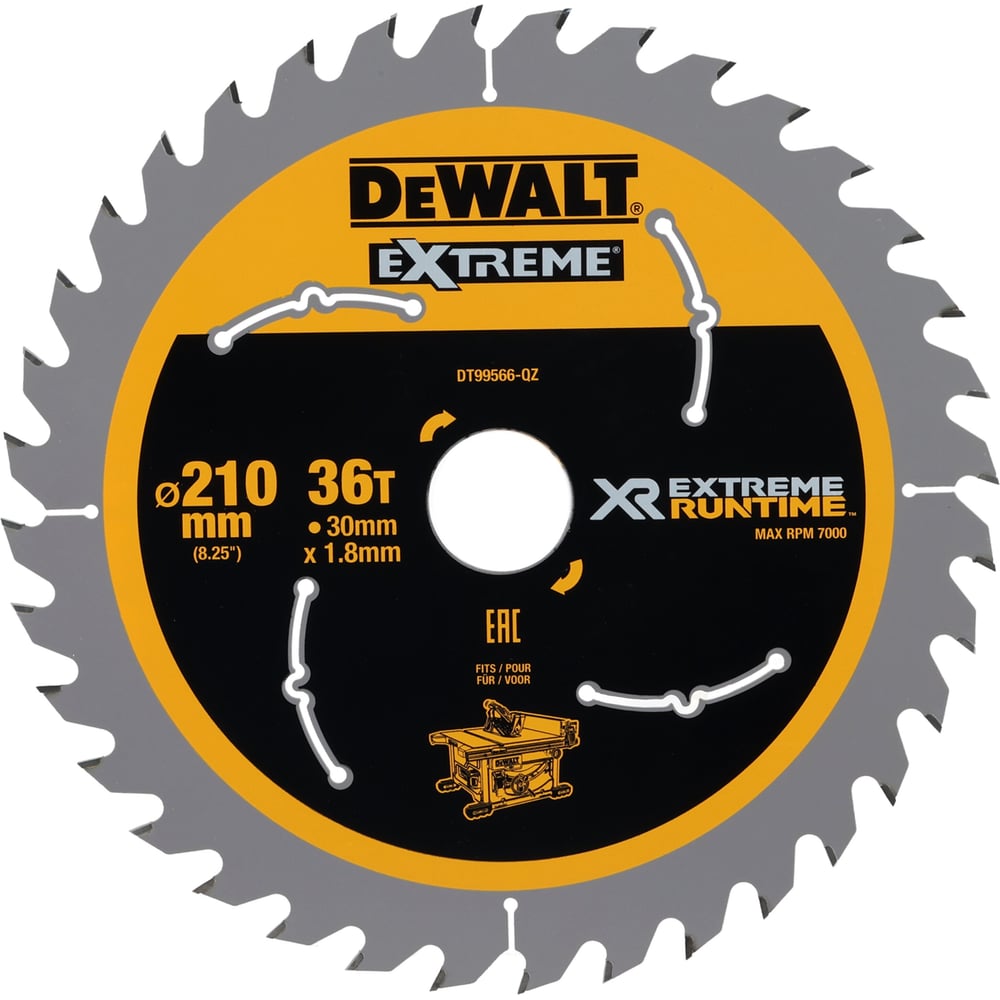 Изображение товара Диск пильный DEWALT EXTREME Runtime 210 мм 36 зубьев для точных резов