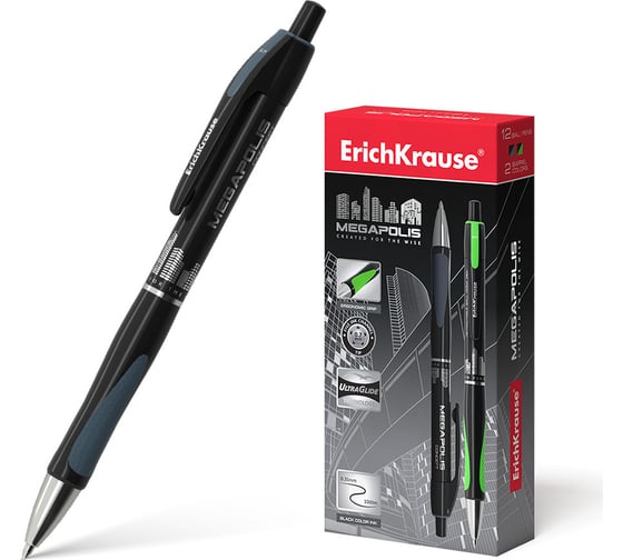 Изображение товара Ручка шариковая автоматическая ErichKrause Мегаполис, черный, 32