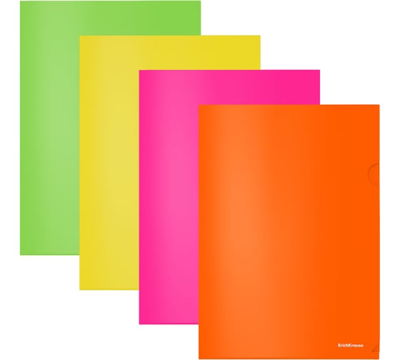 Изображение товара Пластиковая папка-уголок ErichKrause Glossy Neon, A4, полупрозрачная, ассорти 50159
