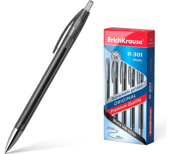 Изображение товара Ручка ErichKrause гелевая автоматическая R-301 0,5, тонированная, цвет чернил черный 46461
