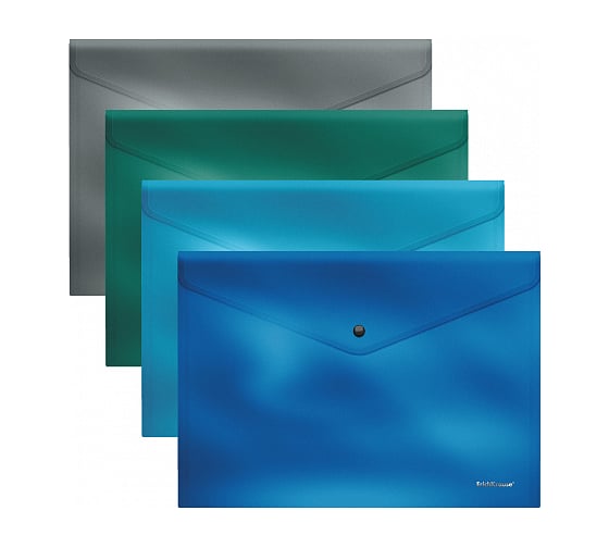 Изображение товара Папка-конверт ErichKrause на кнопке пластиковая текстура Зеркало Ледяной металл, A4, непрозрачный, ассорти 50319