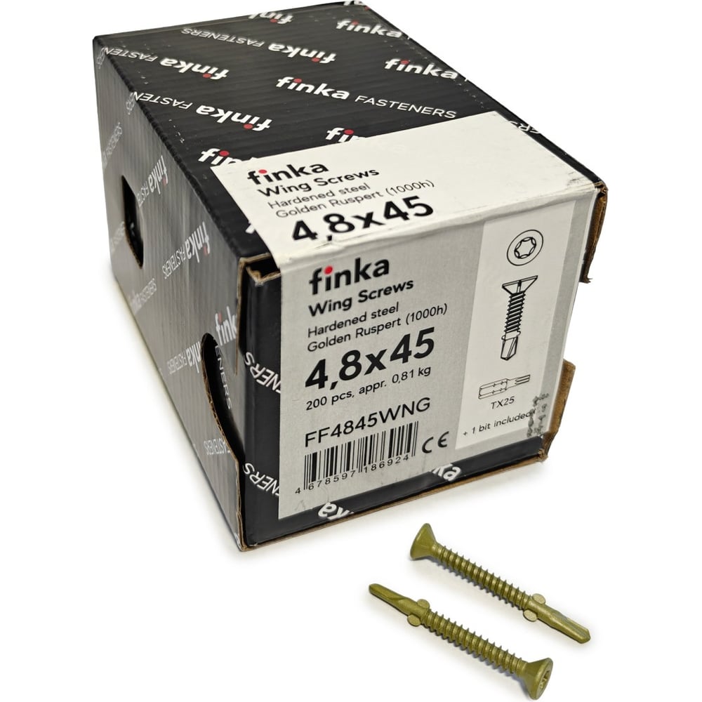 Изображение товара Шурупы флюгельные Finka Wing Screws 4,8x45 TX25 (Golden Ruspert, 200шт) FF4845WNG