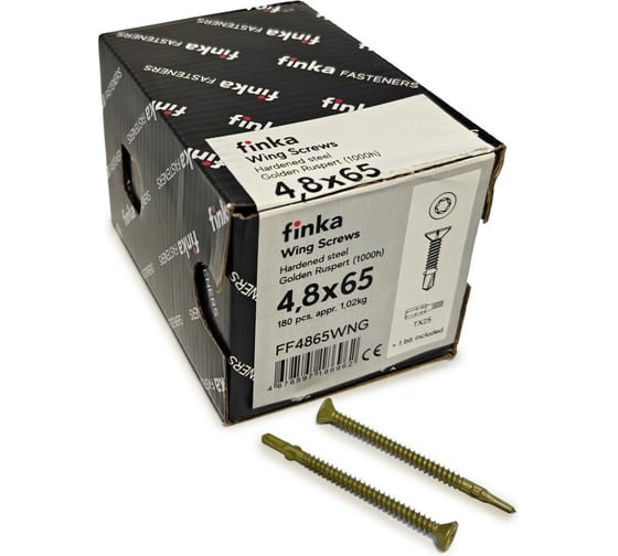 Изображение товара Шурупы флюгельные Finka Wing Screws 4,8x65 TX25 (Golden Ruspert, 180шт) FF4865WNG