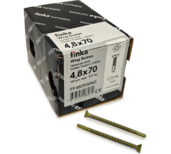 Изображение товара Шурупы флюгельные Finka Wing Screws 4,8x70 TX25 (Golden Ruspert, 150шт) FF4870WNG