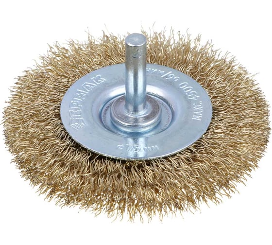 Изображение товара Щетка дисковая ЕРМАК PROFI для дрели, витая латунированная стальная проволока 0.3мм, 75мм 632-002