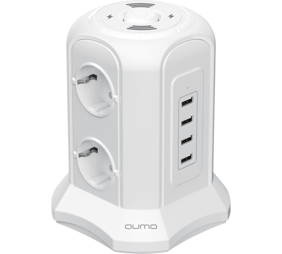 Изображение товара Беспроводная зарядка QUMO Power Tower Pro + Wireless SFU2 (P-0010) белый, 6 розеток 50741