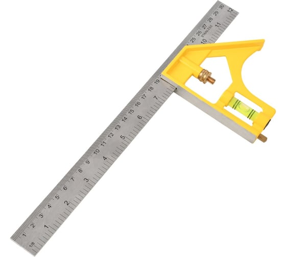 Изображение товара Линейка строительная с угольником и уровнем DELI DL7300Y 300мм, нержавеющая сталь, пузырьковый уровень 204926