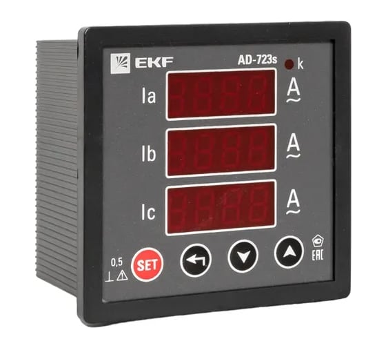 Изображение товара Амперметр цифровой на панель EKF 72x72 (квадратный вырез) трехфазный в коротком корпусе PROxima AD-723s