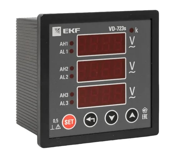 Изображение товара Вольтметр цифровой на панель EKF 72x72 (квадратный вырез) трехфазный в коротком корпусе PROxima VD-723s