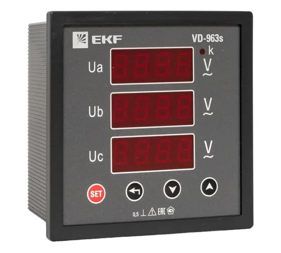 Изображение товара Вольтметр цифровой на панель EKF 96x96 (квадратный вырез) трехфазный в коротком корпусе PROxima VD-963s