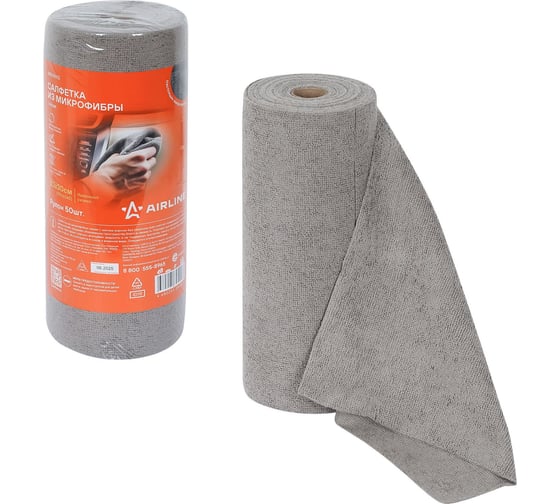 Изображение товара Салфетка из микрофибры AIRLINE 30х30см, 190гр/м2, рулон 50шт, серая ABDN012