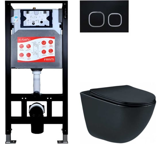 Изображение товара Комплект инсталляция Esbano FRAM унитаз LOTUS черный матовый, клавиша LPS-10MB LOTUS-MB-LPS-10MB