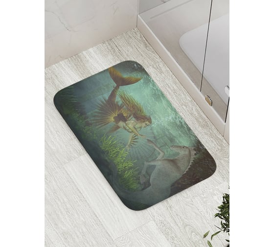 Изображение товара Коврик противоскользящий JoyArty "Дружба русалки и морского коня" для ванной, сауны, бассейна, bath_9100