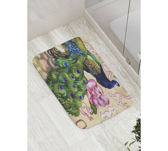 Изображение товара Коврик противоскользящий JoyArty "Павлин в цветах" для ванной, сауны, бассейна, bath_9034