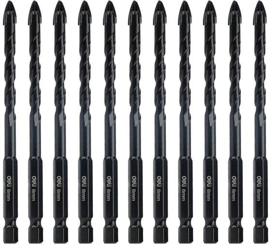 Изображение товара Набор сверл по стеклу, керамике, кафелю Deli (8мм, 10шт) DH-CZZ008-E1 YG6X, шестигранный хвостовик 1/4HEX, кейс 177306