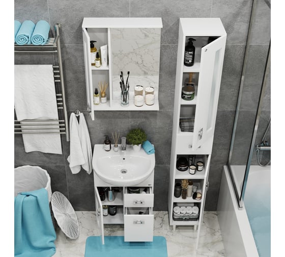 Изображение товара Шкаф-зеркало Onika Кристалл 58 белый, левый, с подсветкой 205817