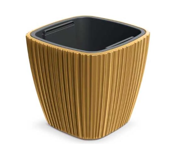 Изображение товара Кашпо пластик с вкладышем ФлораПласт ORO квадрат d29х29см h27см 8/15л горчица 073053