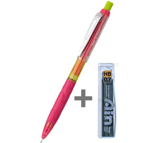 Изображение товара Автоматический карандаш Pentel Q-Erase, розовый корпус, 0.7 мм .с длинным выкручивающимся ластиком + грифели 0.7 мм HB 40 шт.PQE427P-C257 782725
