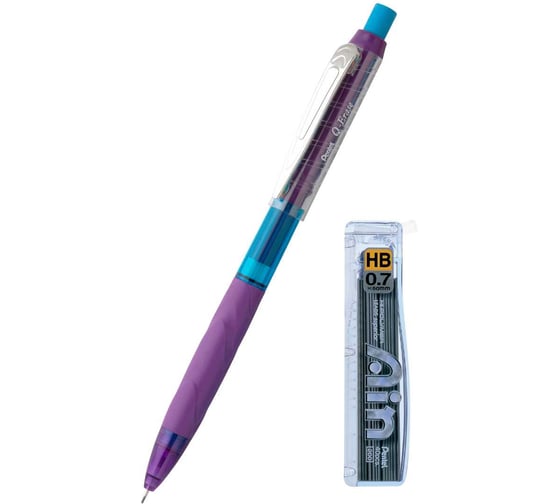 Изображение товара Автоматический карандаш Pentel Q-Erase, фиолетовый корпус, 0.7 мм .с длинным выкручивающимся ластиком + грифели 0.7 мм HB 40 шт.PQE427V-C257 782727