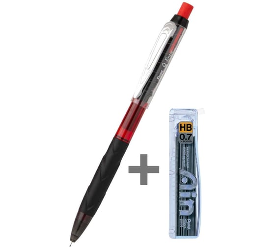 Изображение товара Автоматический карандаш Pentel Q-Erase, черный корпус, 0.7 мм с длинным выкручивающимся ластиком + грифели 0.7 мм HB 40 шт.PQE427A-C257 782677