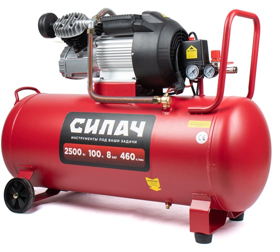 Изображение товара Воздушный компрессор СИЛАЧ ВКД-100.2500 (460л/мин,объем100л,2,5кВт,8бар,2850об/мин) (1/6) 024553