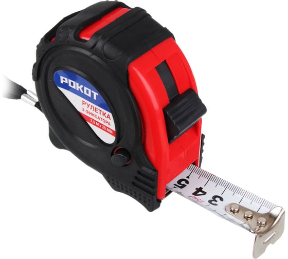 Изображение товара Рулетка с обрезиненным корпусом РОКОТ 7,5мх25мм, 3 фиксатора 658-039