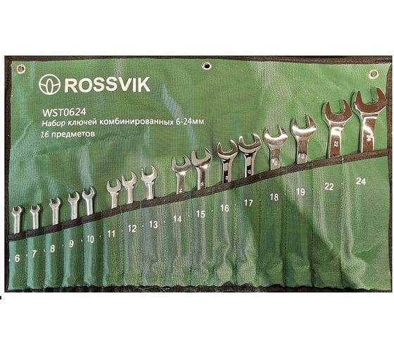 Изображение товара Набор комбинированных ключей ROSSVIK 6-24мм,16 шт WST0624