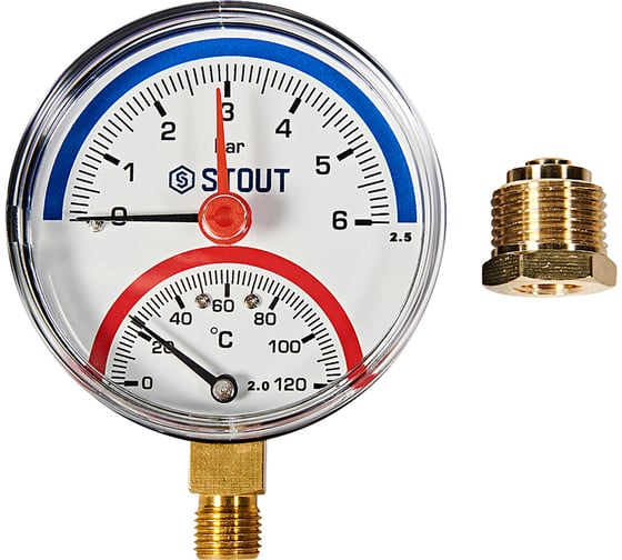 Изображение товара Термоманометр радиальный в комплекте с автоматическим STOUT SIM-1006-800615 RG0094NU9EUET0