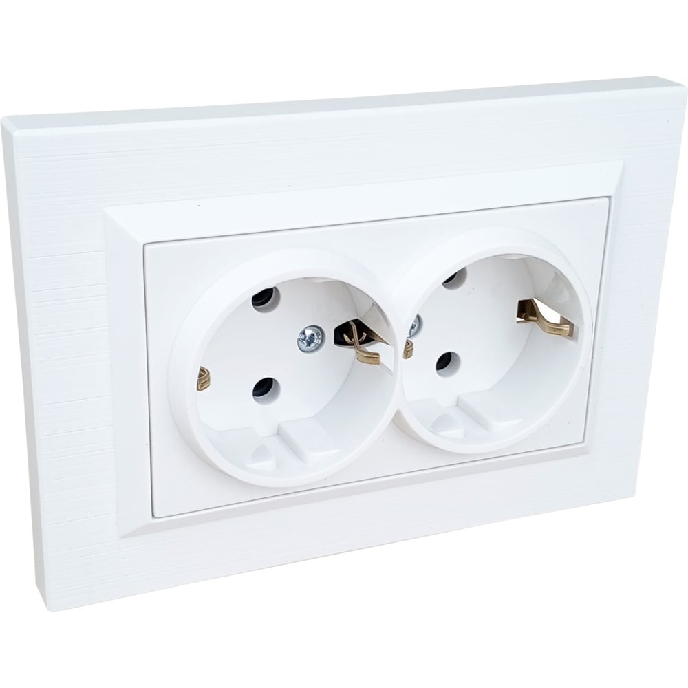 Изображение товара Двойная розетка OVIVO с/з QUANTUM белая встраиваемая 2 гнезда IP20