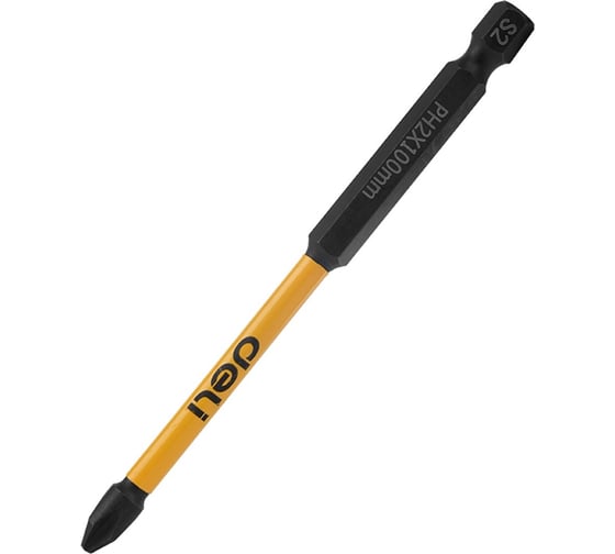 Изображение товара Набор торсионных бит Deli PH2, 100мм для ударных шуруповертов 10шт DL251100 сталь S2, пласт.кейс 183617