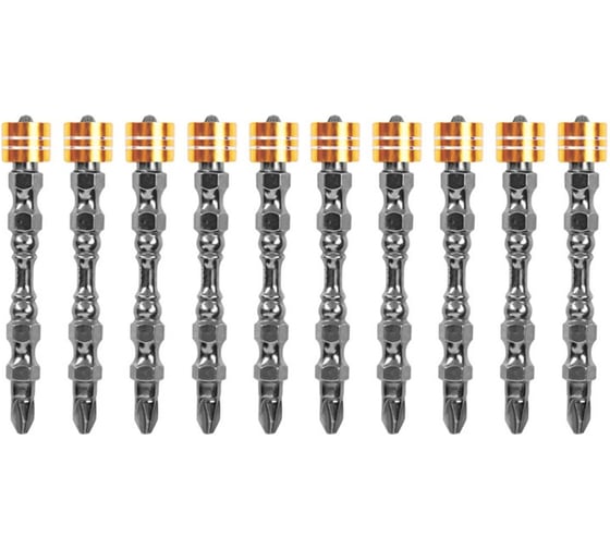 Изображение товара Набор двухсторонних ударных бит Deli PH2, 65мм с магнитным ограничителем 10 шт DL255065 сталь S2, пласт.кейс 182769