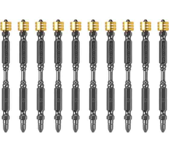 Изображение товара Набор двухсторонних ударных бит Deli PH2, 100мм с магнитным ограничителем 10 шт DL255100 сталь S2, пласт.кейс 182768