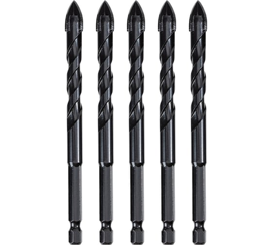 Изображение товара Набор сверл по стеклу, керамике, кафелю Deli (12мм, 5шт) DH-CZZ012-E1 YG6X, шестигранный хвостовик 1/4HEX, кейс 177310
