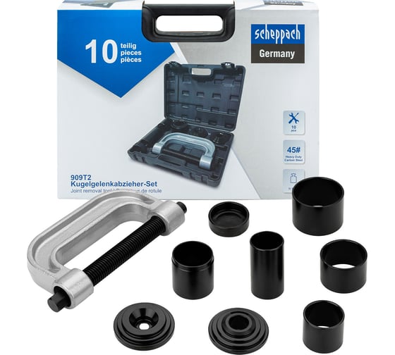 Изображение товара Набор инструментов для снятия и установки шаровых опор, подшипников, сайлентблоков Scheppach 10 предметов Sch-909T2(62537)