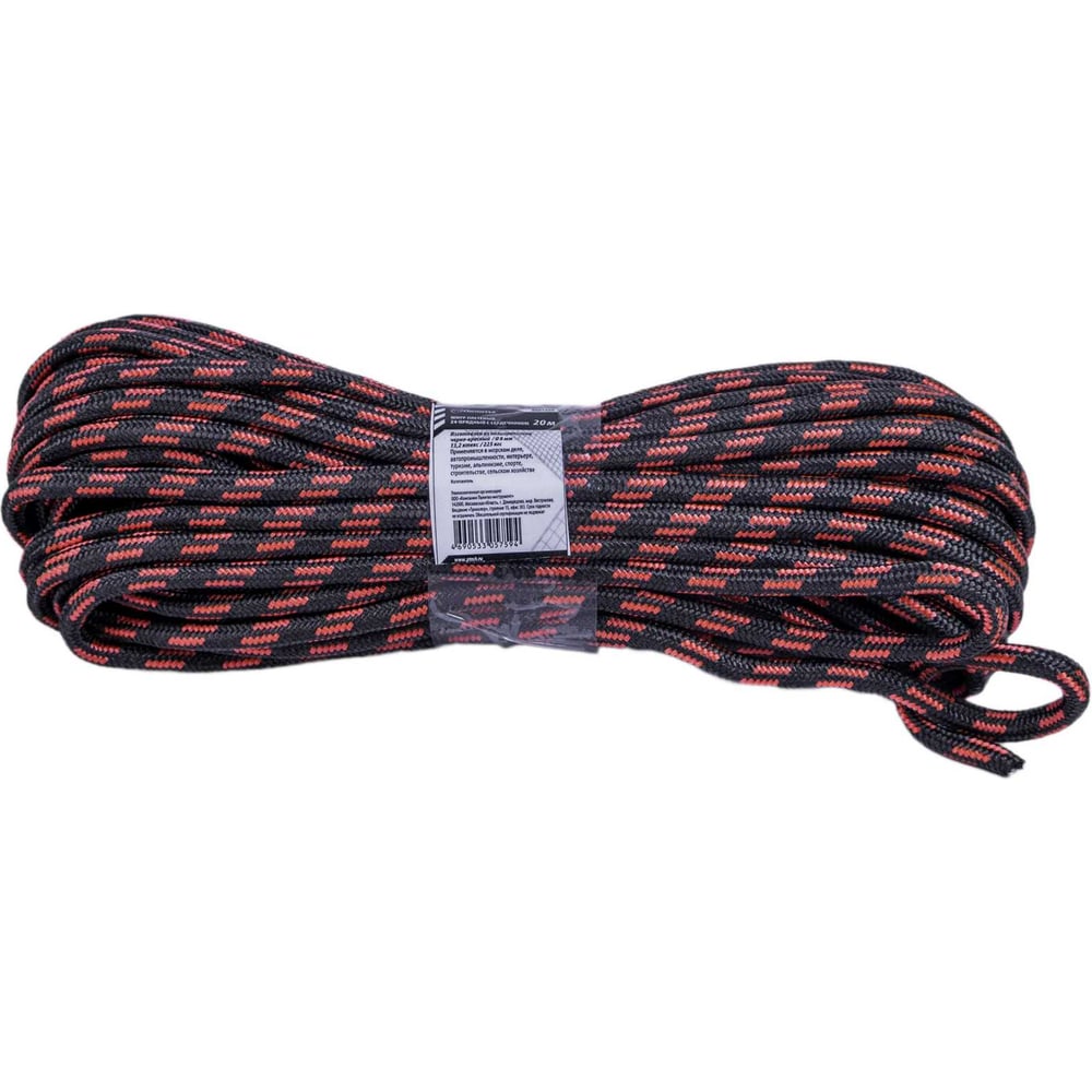 Изображение товара Шнур плетёный Политех 24-прядный 8 мм 20 м, красно-чёрный, с сердечником