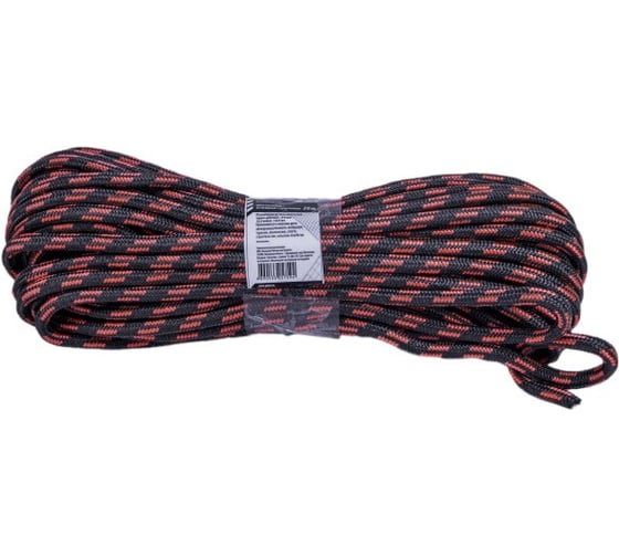 Изображение товара Шнур плетеный полипропиленовый с сердечником Политех 24-прядный, Ф8 мм, 20м, 13,2 ктекс, 225 кгс, черно-красный 8001509