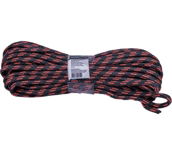 Изображение товара Шнур плетеный полипропиленовый с сердечником Политех 24-прядный, Ф8 мм, 20м, 13,2 ктекс, 225 кгс, черно-красный 8001509