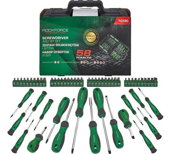 Изображение товара Отвертки в комплекте с битами Rockforce набор 58 предметов RF-7058C(66017)