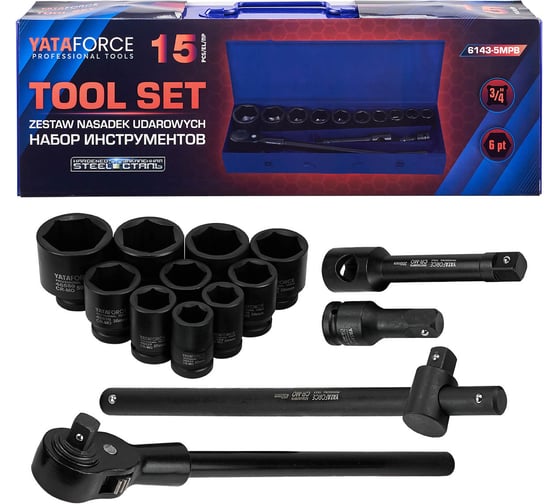 Изображение товара Набор инструментов 15 предметов 3/4 (6 граней) YATAFORCE YF-6143-5MPB(66172)