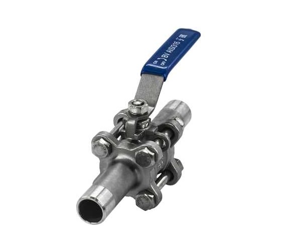 Изображение товара Кран шаровый приварной трехсоставной NEWKEY нержавеющий (3PC), AISI316 DN15 (1/2"), (CF8M), PN64 NK-BE15/6